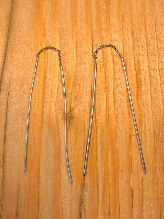Modernist Bar Chain 925 Sterling Silver Earrings