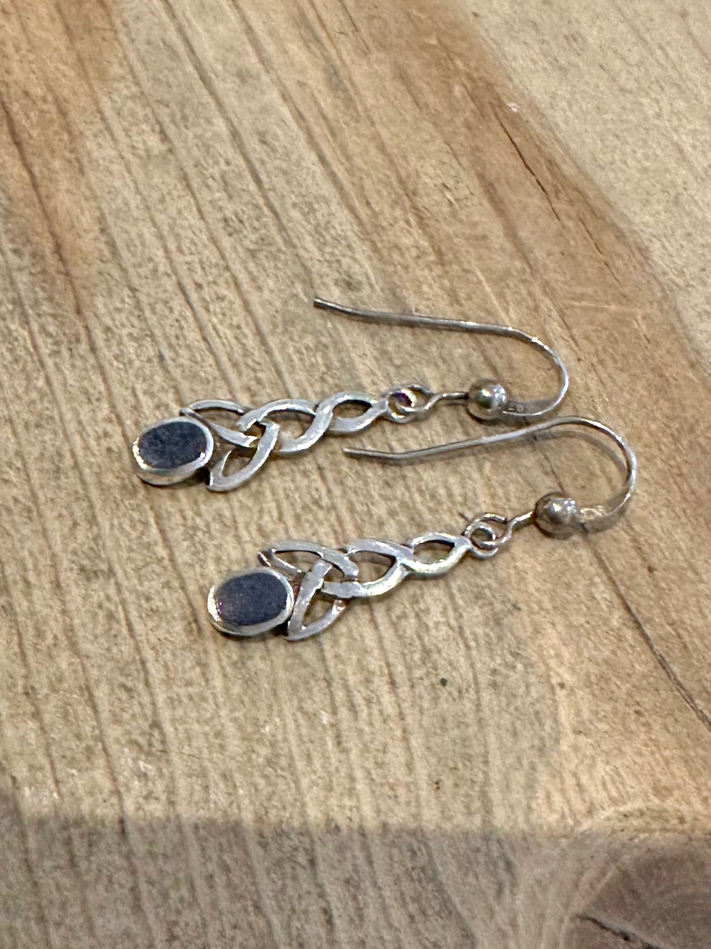 Vintage Celtic Blue Dangle 925 Silver Earrings