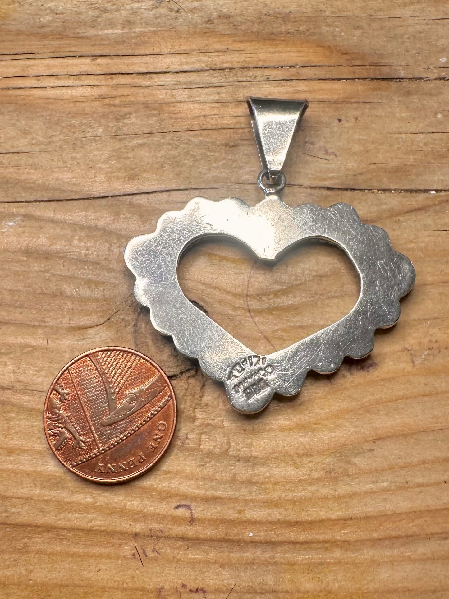 Vintage Herz Perlenrand 925 Sterlingsilber Mexiko Anhänger