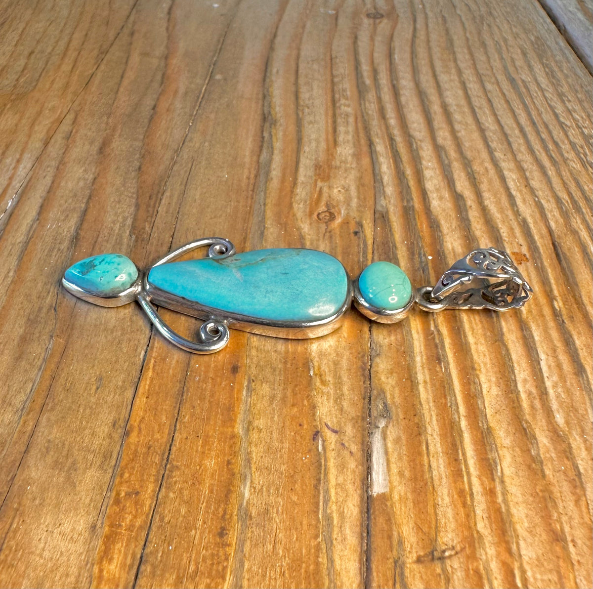 Boho Turquoise Long Swirl 925 Sterling Silver Pendant