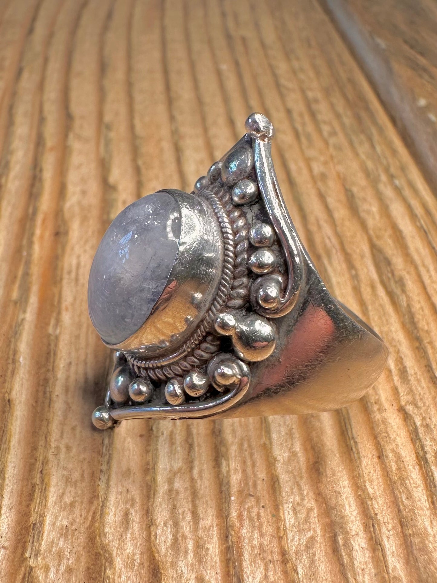 Moonstone Ornate Chunky 925 Sterling Silver Size R Ring