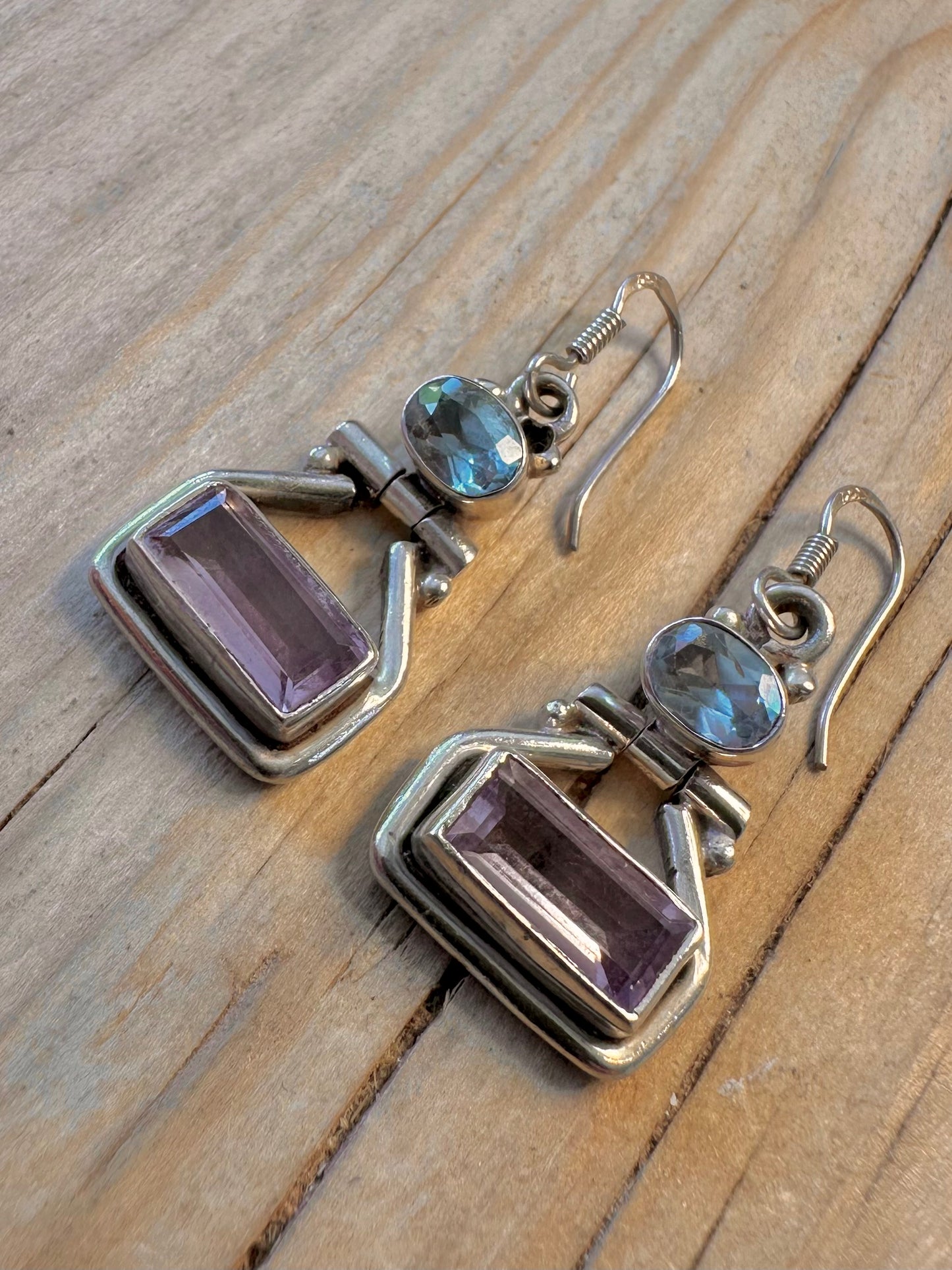Vintage Amethyst and Blue Topaz 925 Silver Earrings