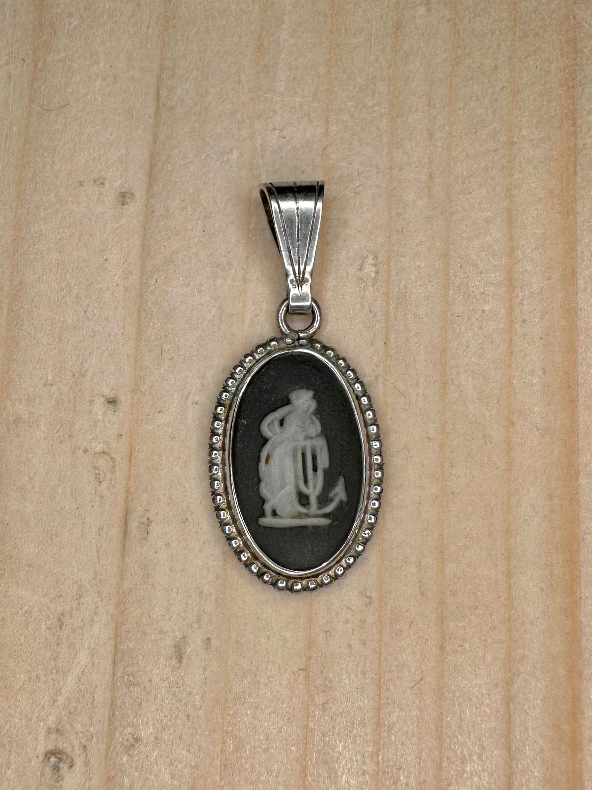 Black Wedgwood Jasperware Hope & Anchor 925 Sterling Silver Pendant