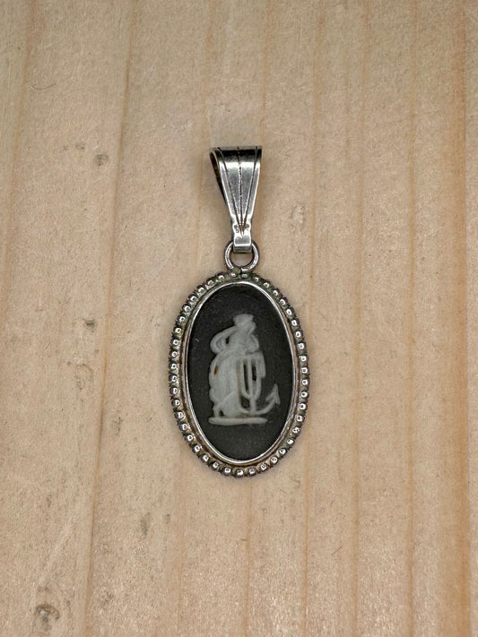 Black Wedgwood Jasperware Hope & Anchor 925 Sterling Silver Pendant