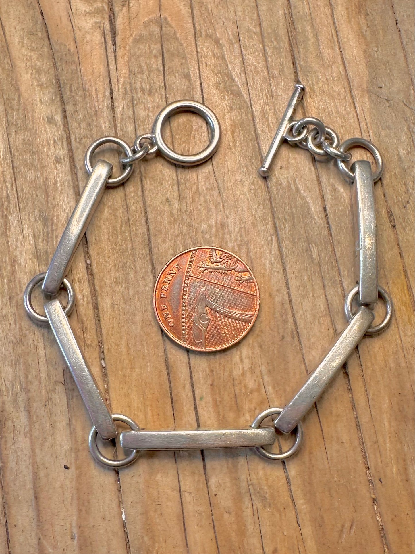 Abstrakter 1976 Querstab T-Steg 925 Sterling Silber 7,4 Zoll Armband