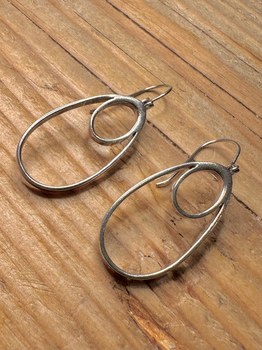 Abstract Double Oval 925 Sterling Silver Earrings