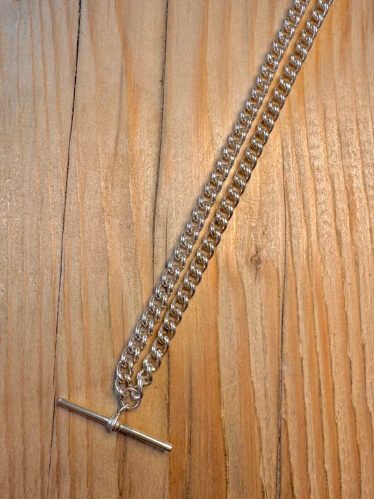 Vintage Albert Chain T Bar 925 Sterling Silver 18.4 inch Necklace