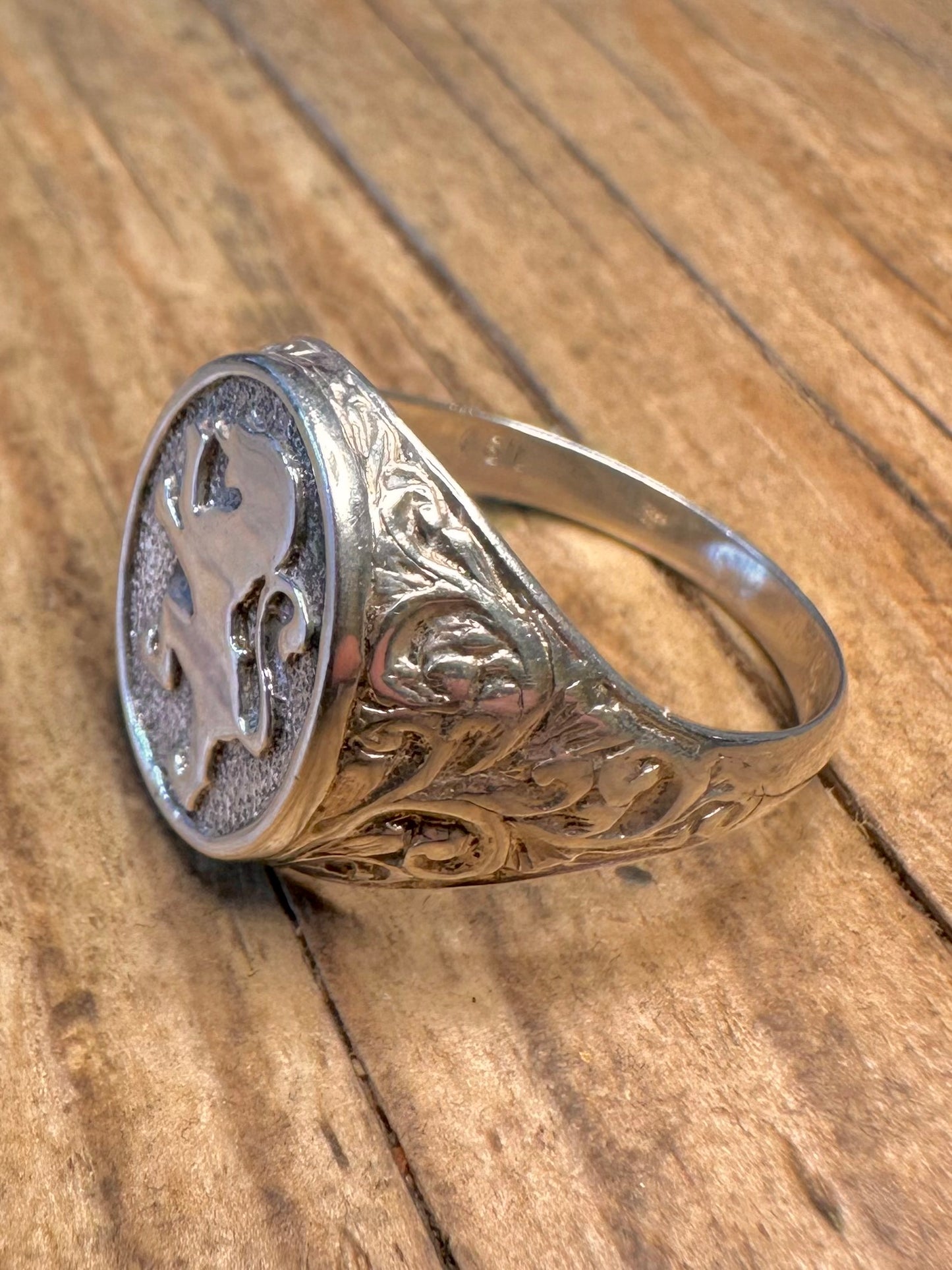 Lion Rampart Signet 925 Sterling Silver Size X Ring