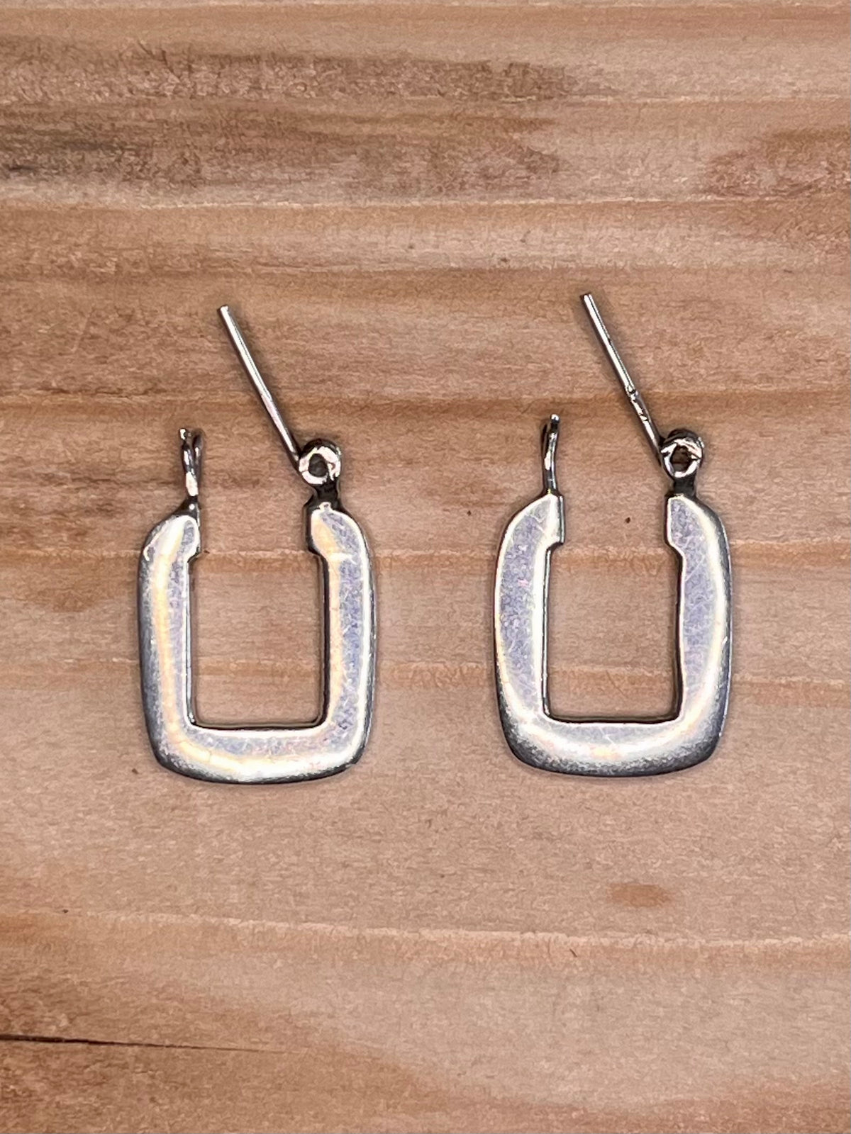 Small Flat Square 925 Sterling Silver Hoop Earrings