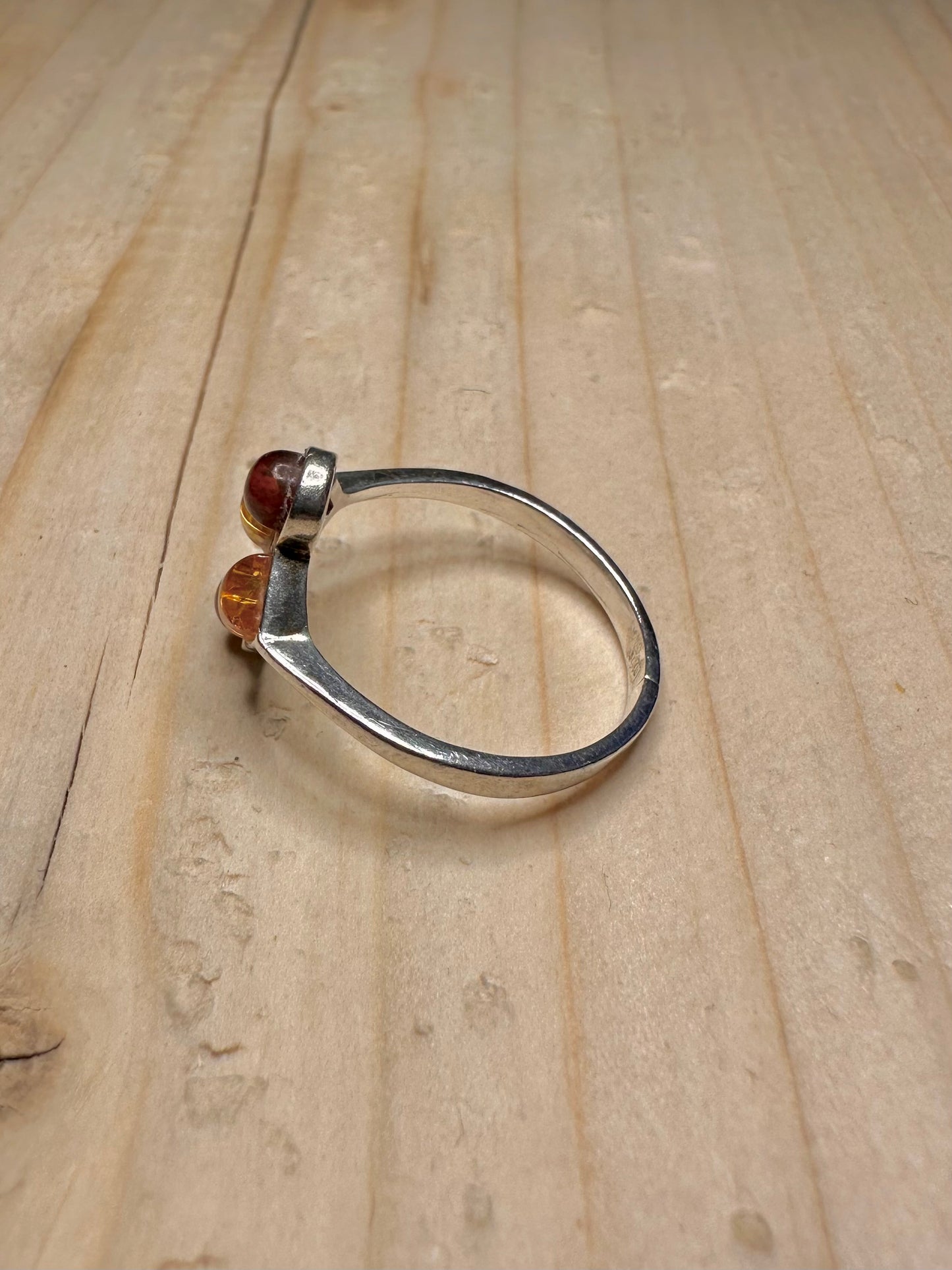 Baltic Amber Cluster 925 Sterling Silver Size Q Ring