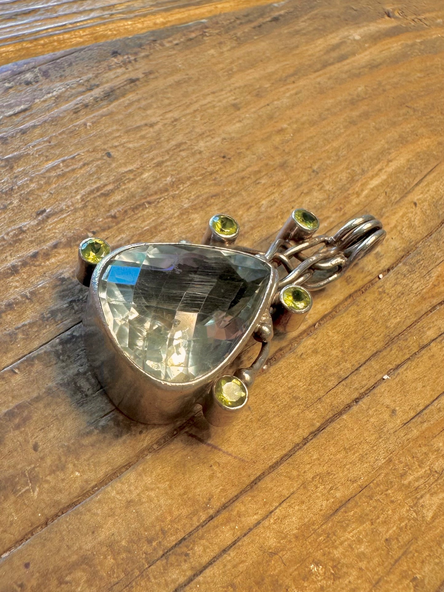 Large Green Amethyst and Peridot 925 Sterling Silver Pendant