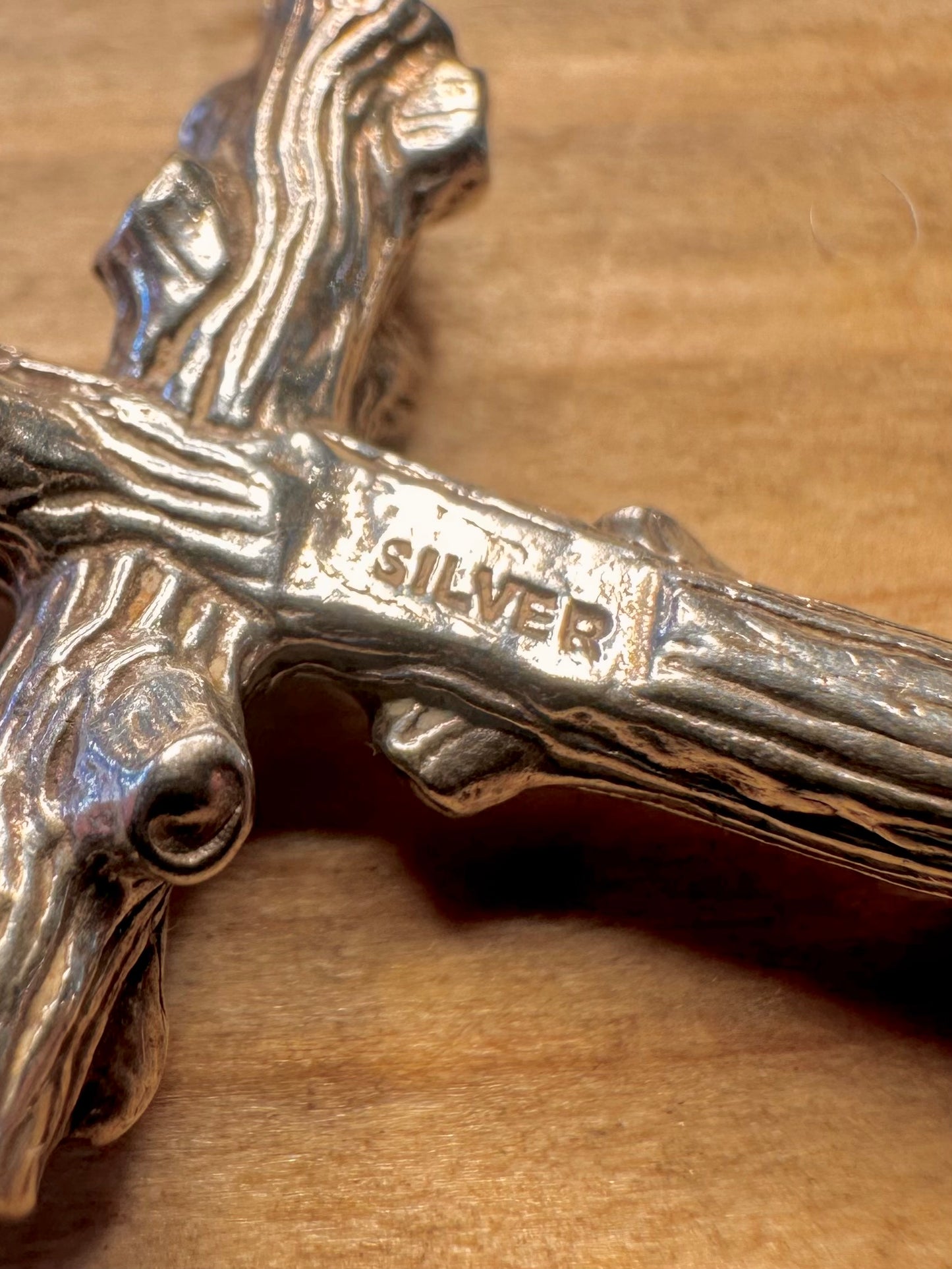 Abstrakter Zweigholz-Stil Kreuz 925 Sterling Silber Anhänger