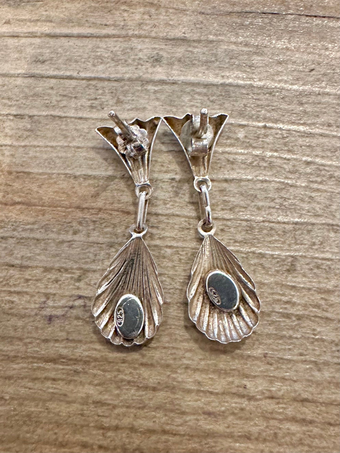 Vintage Shell Teardrop 925 Silver Earrings