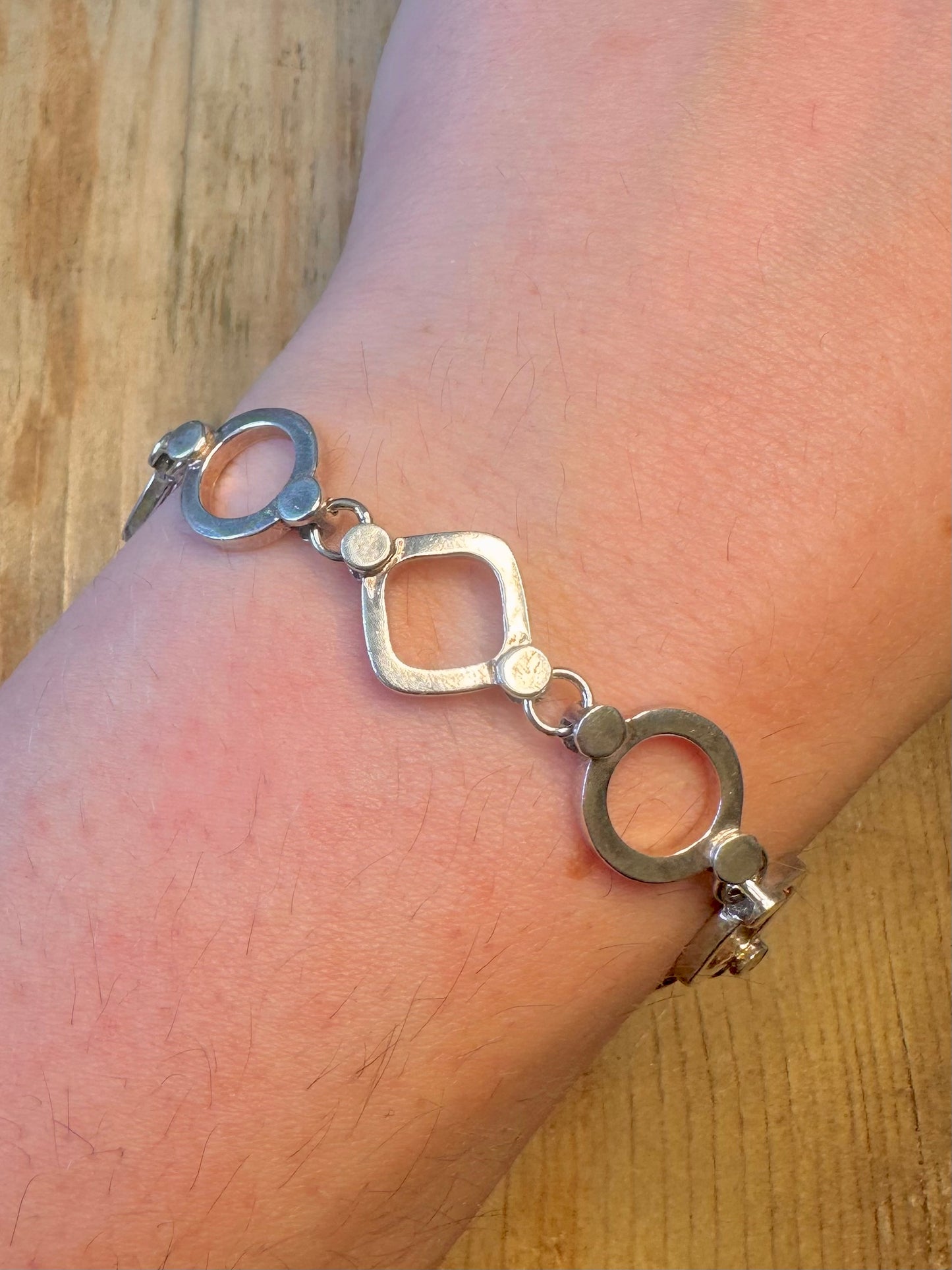 Geometric Circle Square Link Maker MM 925 Sterling Silver 7.5 inch Bracelet
