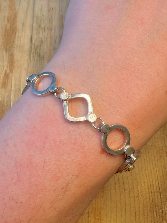 Geometric Circle Square Link Maker MM 925 Sterling Silver 7.5 inch Bracelet
