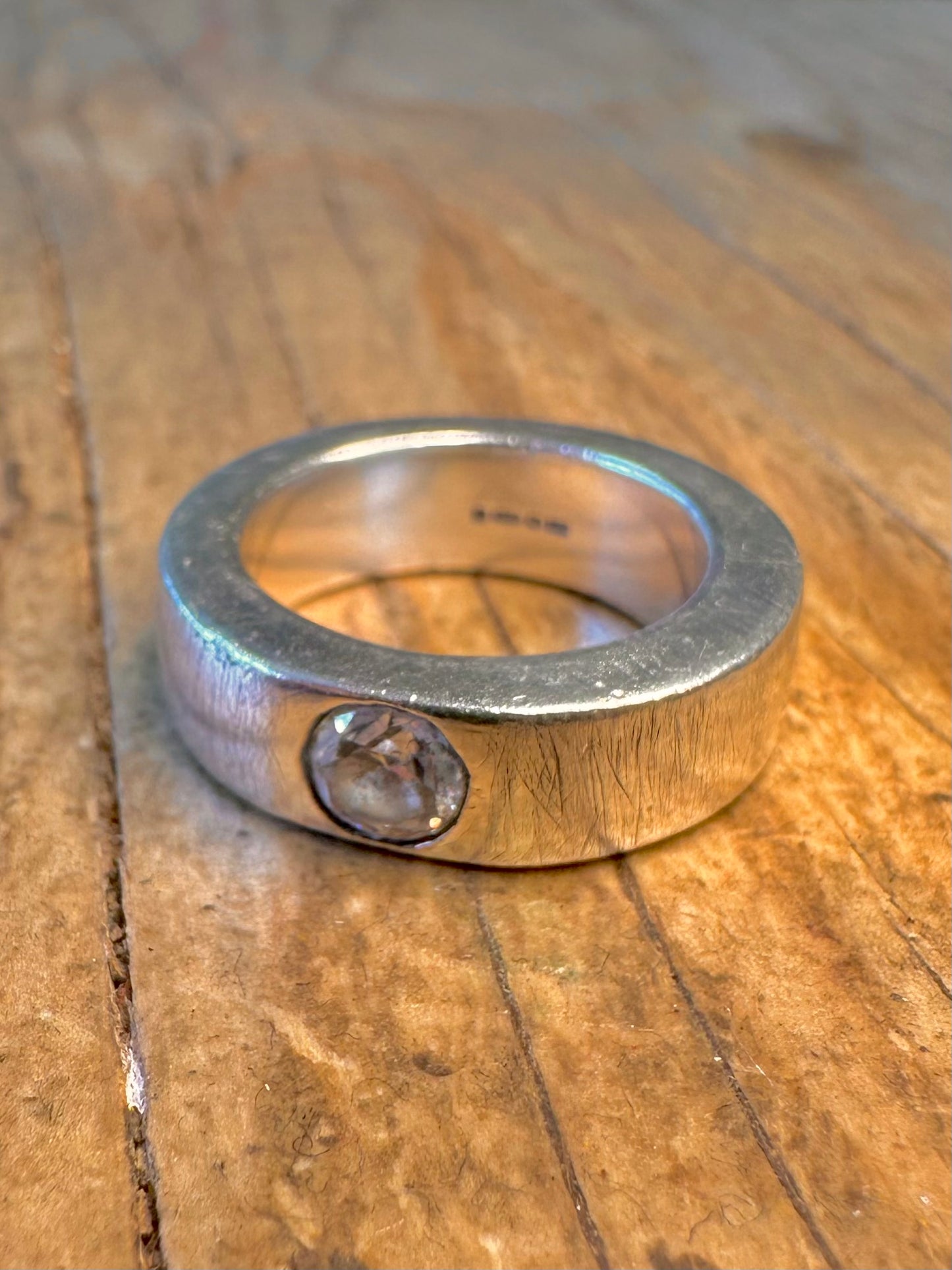 Modernist 1995 CZ Stein Dick Schwer Band 925 Sterling Silber Größe L Ring