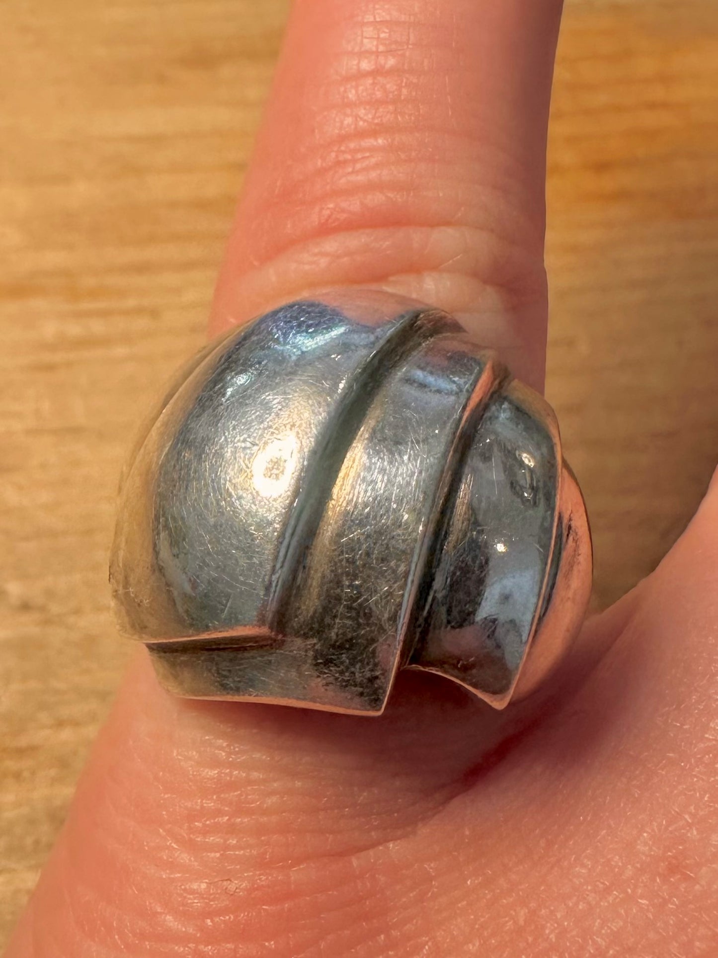 Abstract Chunky Dome 925 Silver Size N Ring