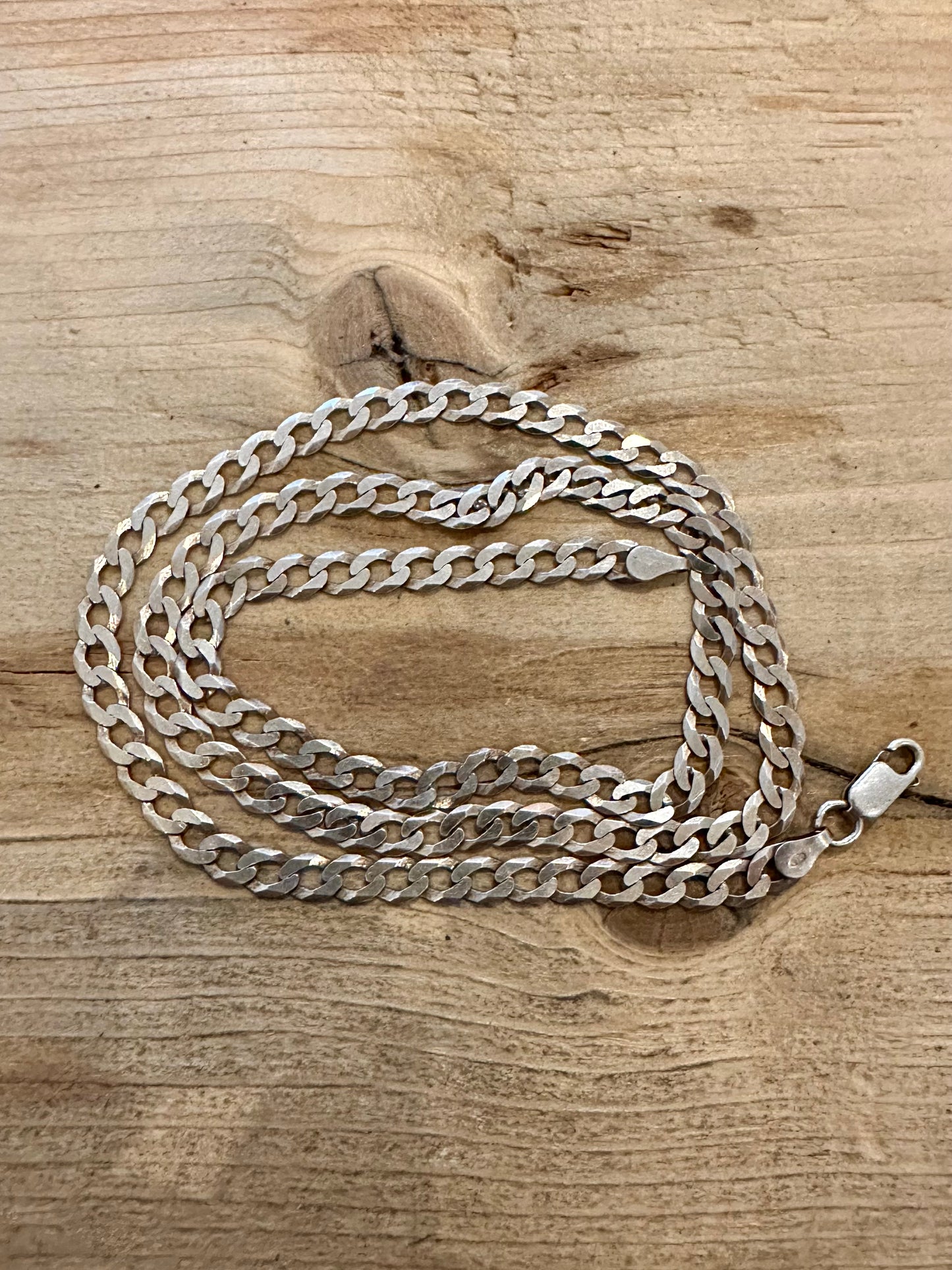 Vintage Flat Curb Chain 925 Silver 21.5 inch Necklace