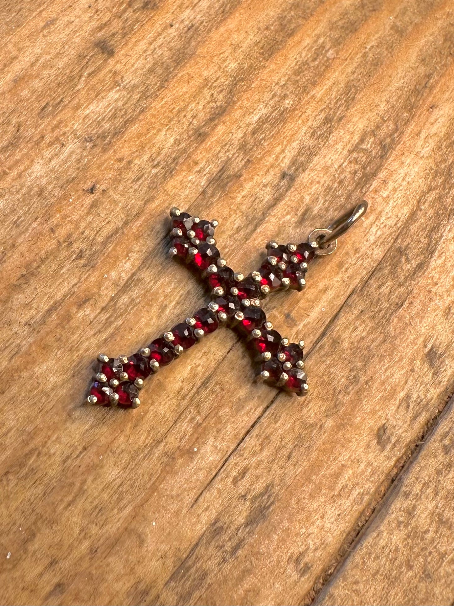 Garnet Cross Gold on 900 Silver Pendant