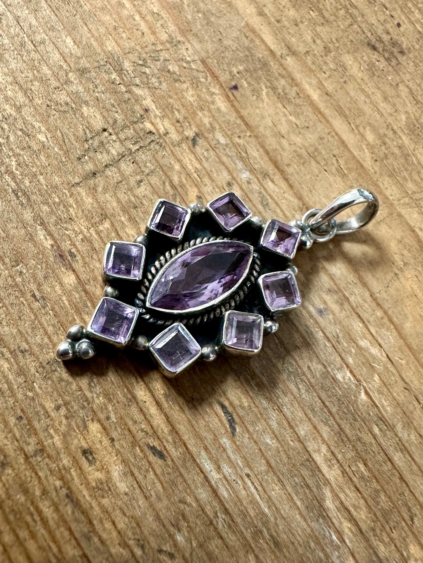 Vintage Multi Amethyst 925 Silver Pendant