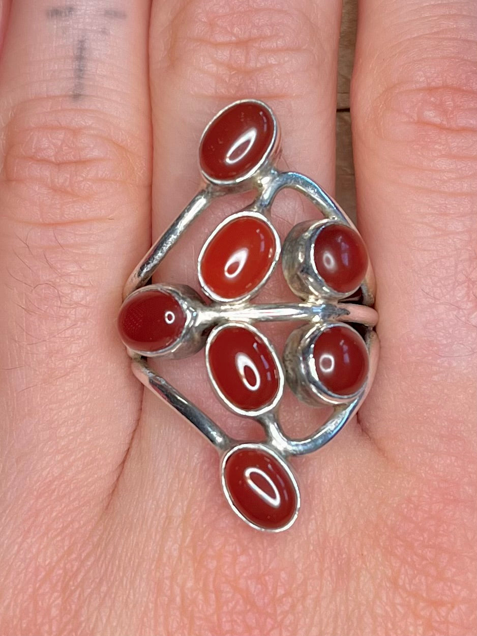 Multi-Gem Carnelian 925 Sterling Silver Size R/S Ring