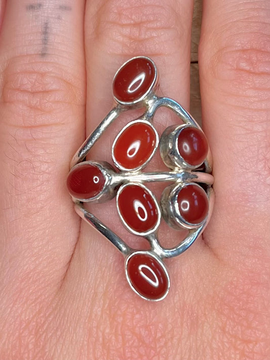 Multi-Gem Carnelian 925 Sterling Silver Size R/S Ring