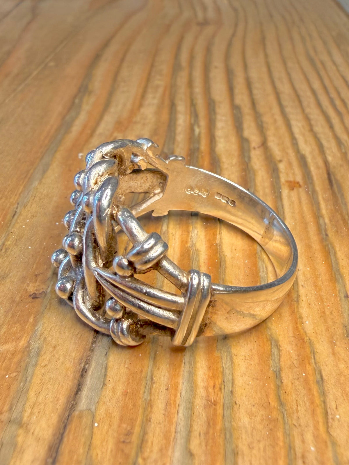 Unique 1985 Keepers Maker GGC Hallmarked 925 Sterling Silver Size Z+6 Ring