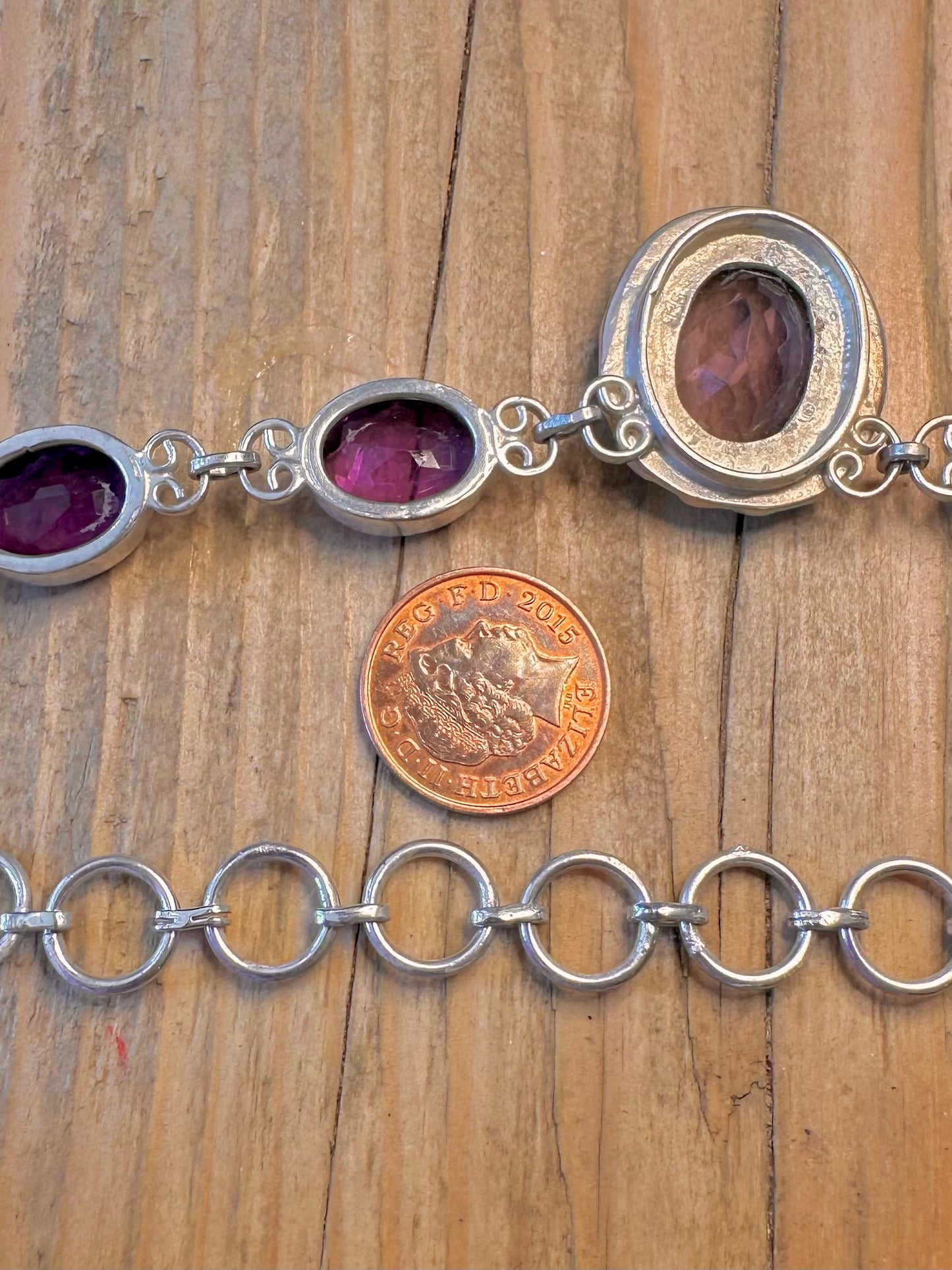 Amethyst Oval Faceted Circle Link 925 Sterling Silver 18.5 Inch Necklace