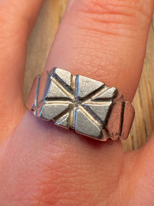 Vintage Geometric Lines Signet 925 Sterling Silver Size T1/2 Ring