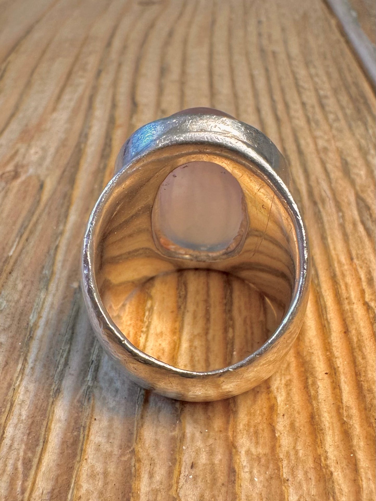 Rose Quarts Oval Chunky Solid 925 Sterling Silver Size P Ring