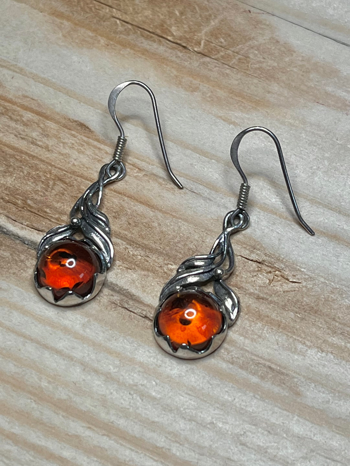 Amber Leaf Drop 925 Sterling Silver Earrings