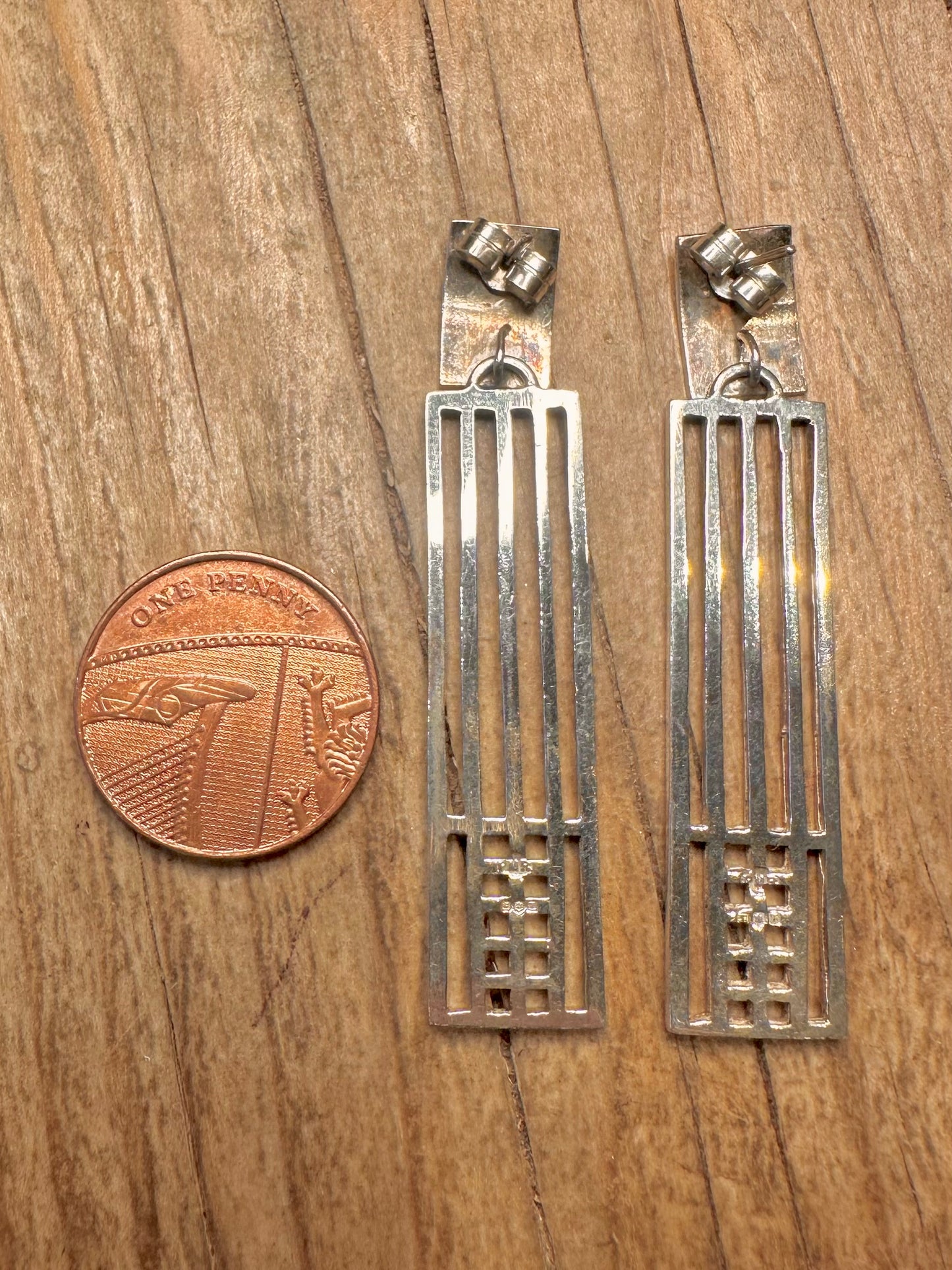 Abstract 1993 Rectangle Dangle 925 Sterling Silver Earrings