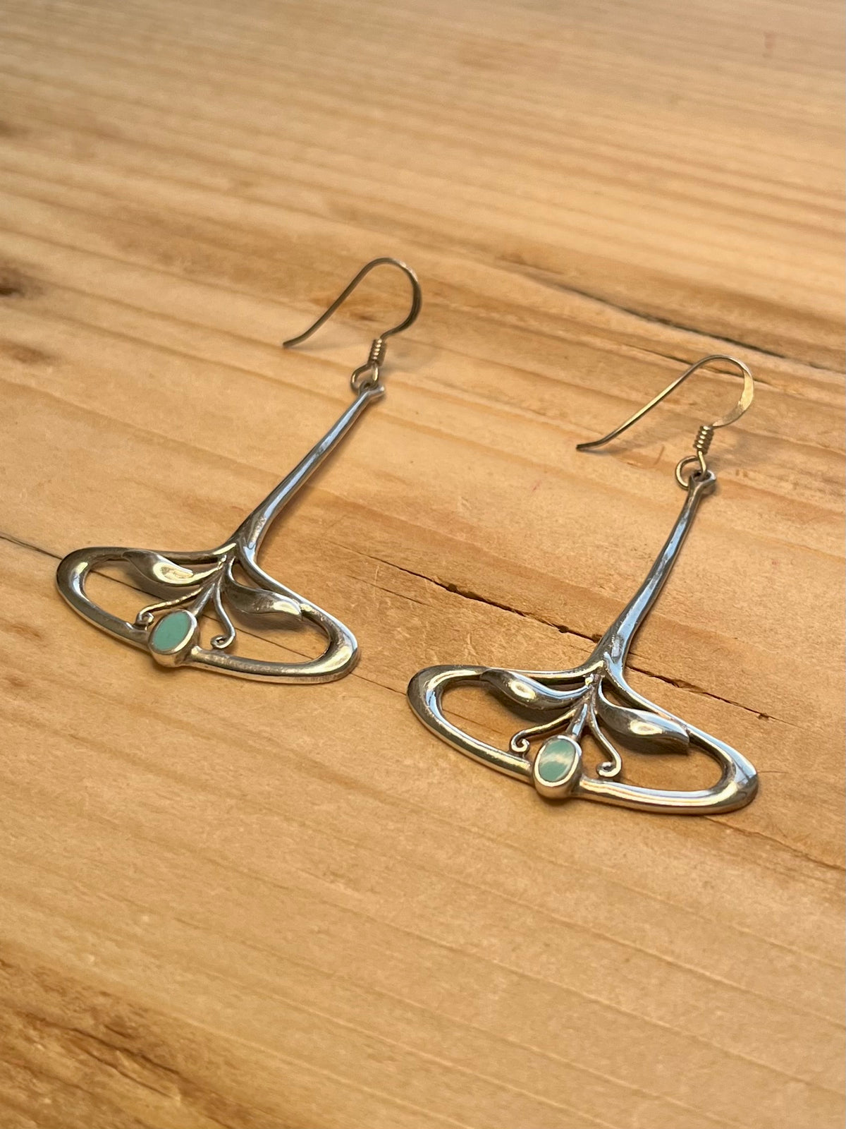 Art Nouveau Style Botanical Turquoise 925 Sterling Silver Drop Earrings