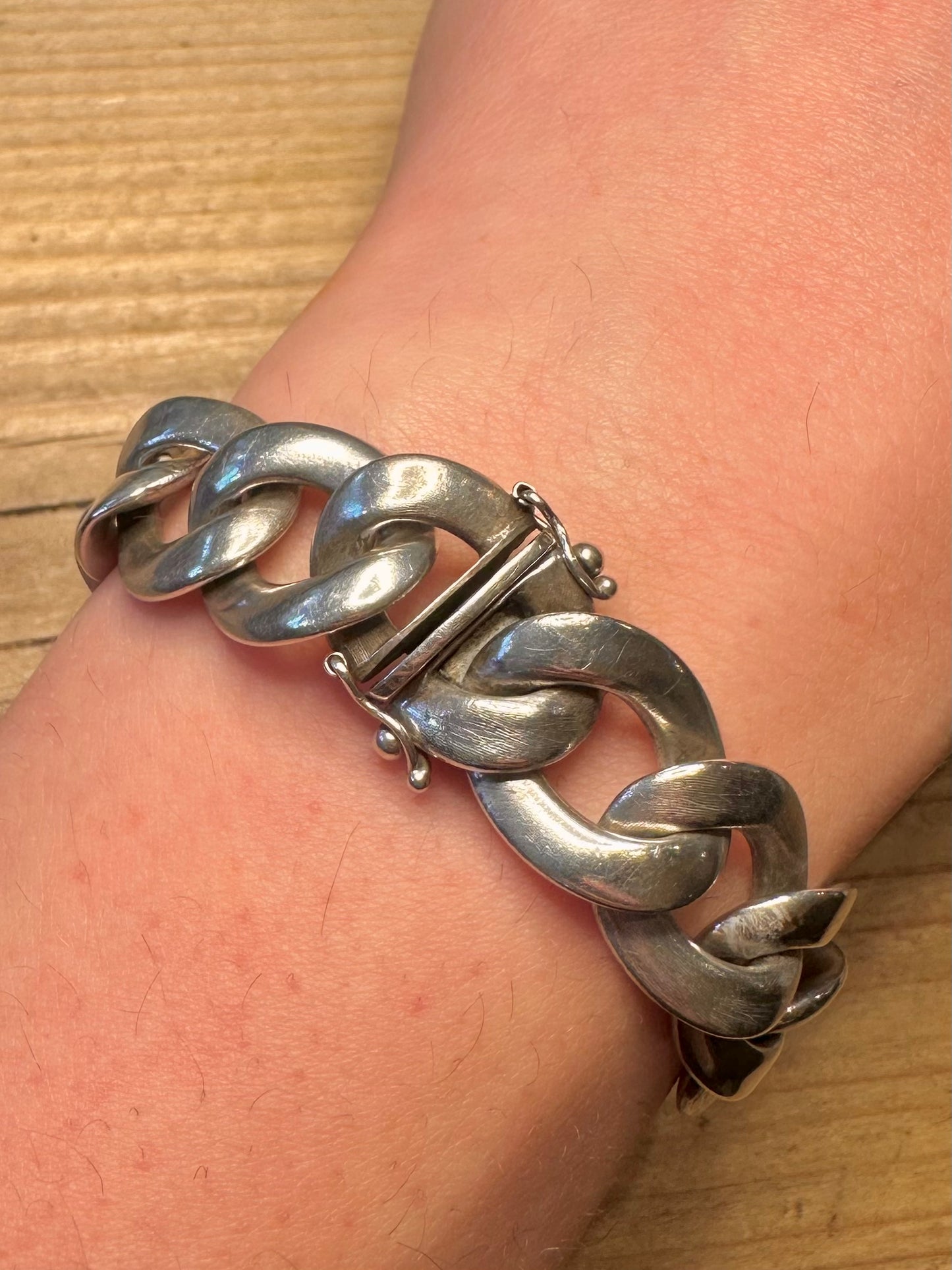 Vintage Cuban Link Hollow 835 Silver 7.5 inch Bracelet