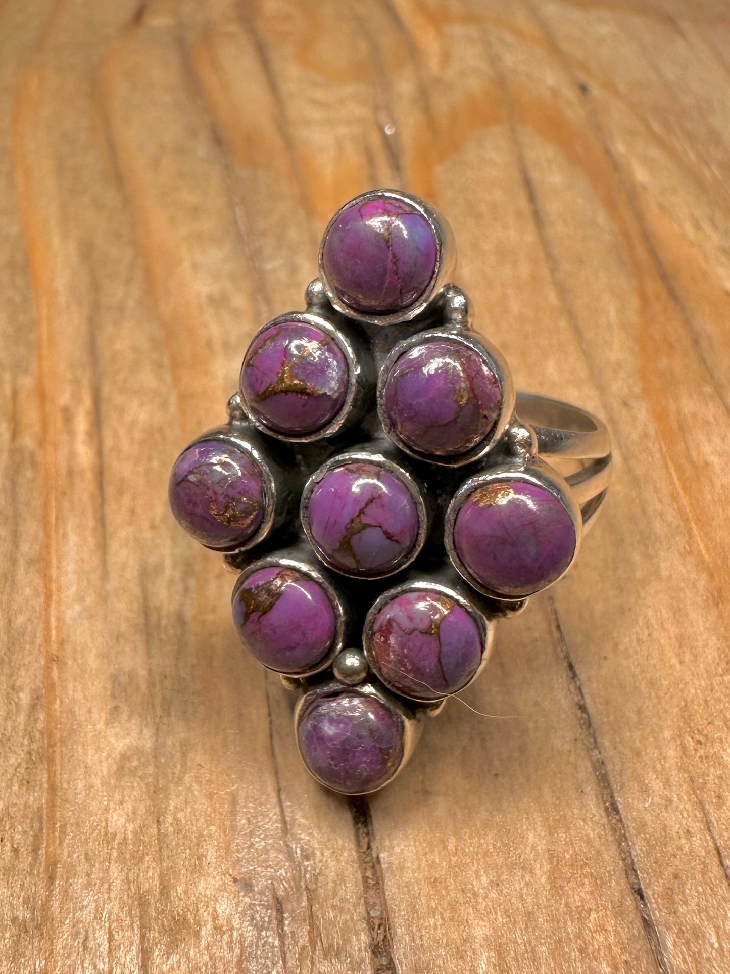Vintage Purple Turquoise Cluster 925 Sterling Silver Size O1/2 Ring