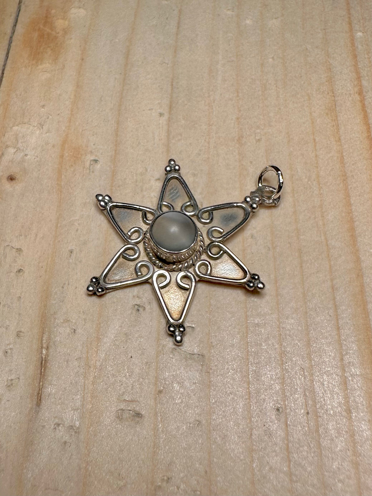 White Moonstone Star 925 Sterling Silver Pendant