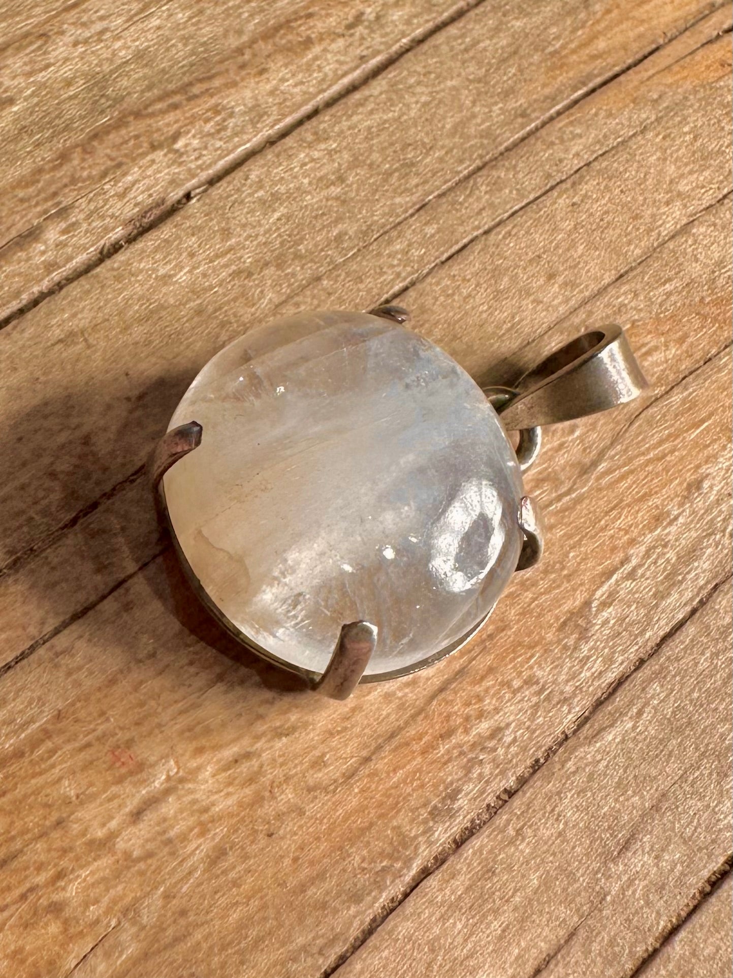 Vintage Moonstone Circle 925 Sterling Silver Pendant