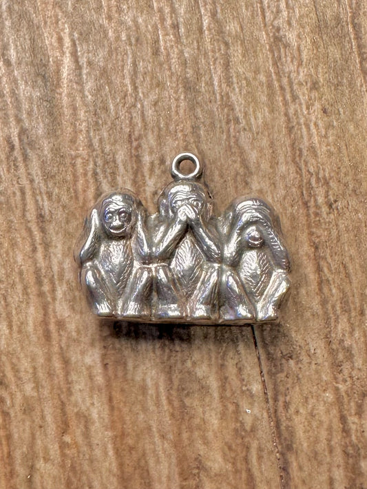 Vintage Three Wise Monkeys 925 Sterling Silver Pendant