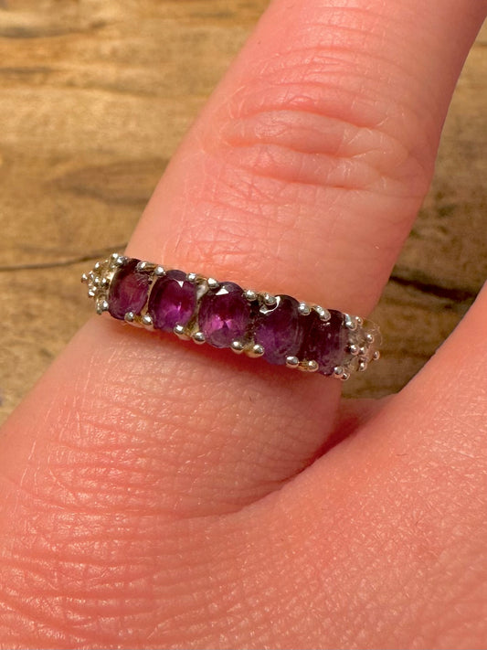 Vintage Purple and White Stone 925 Silver Size N Ring
