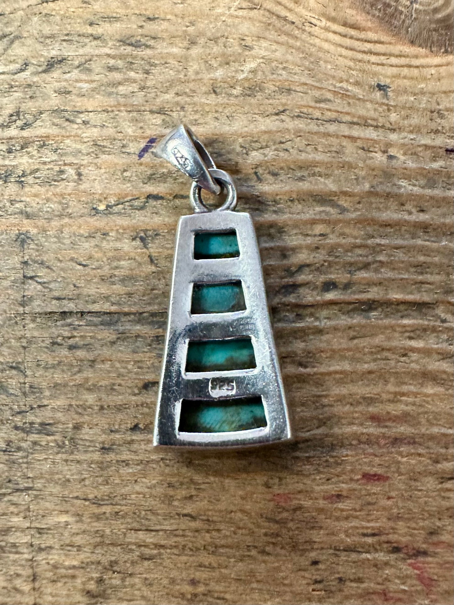 Vintage Turquoise Inlay 925 Silver Pendant