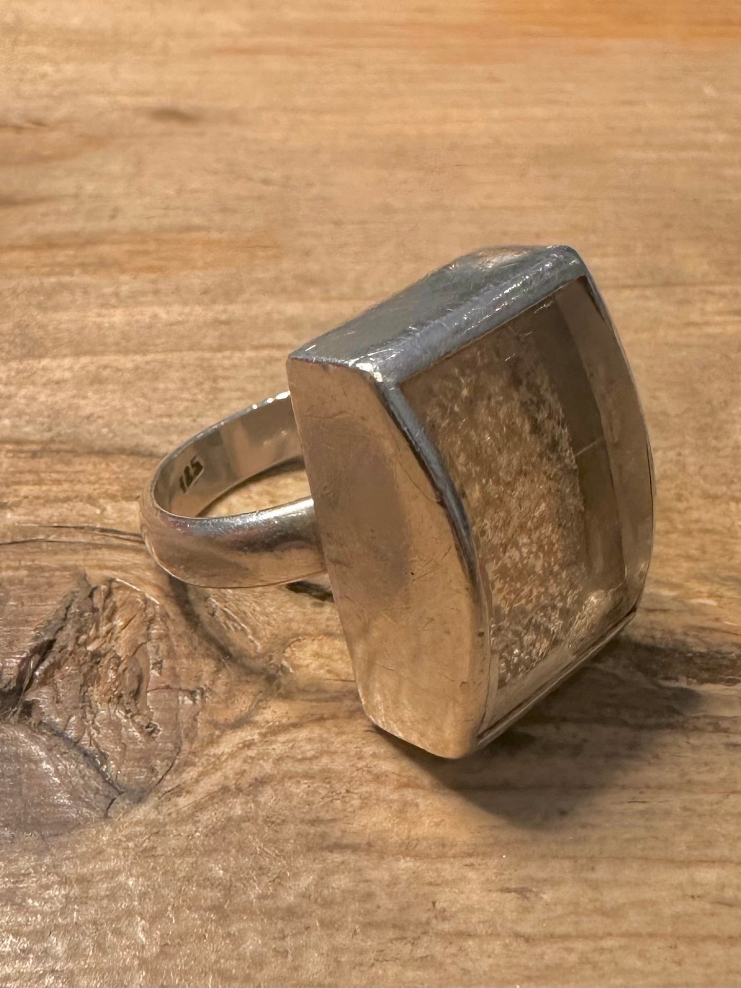 Modernist Chunky Quarts 925 Silver Size Q1/2 Ring
