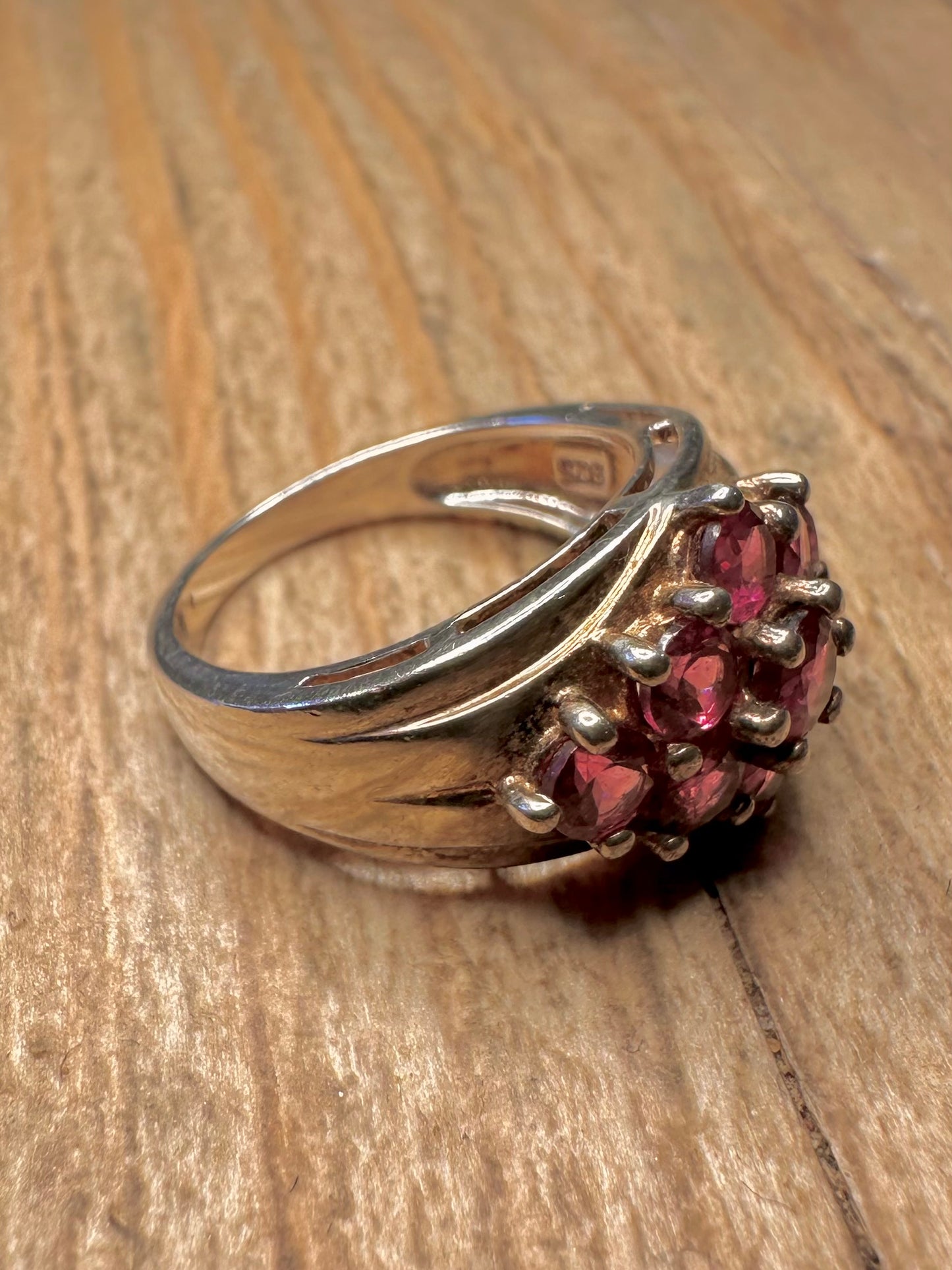 Vintage Garnet Cluster 925 Sterling Silver Size J Ring