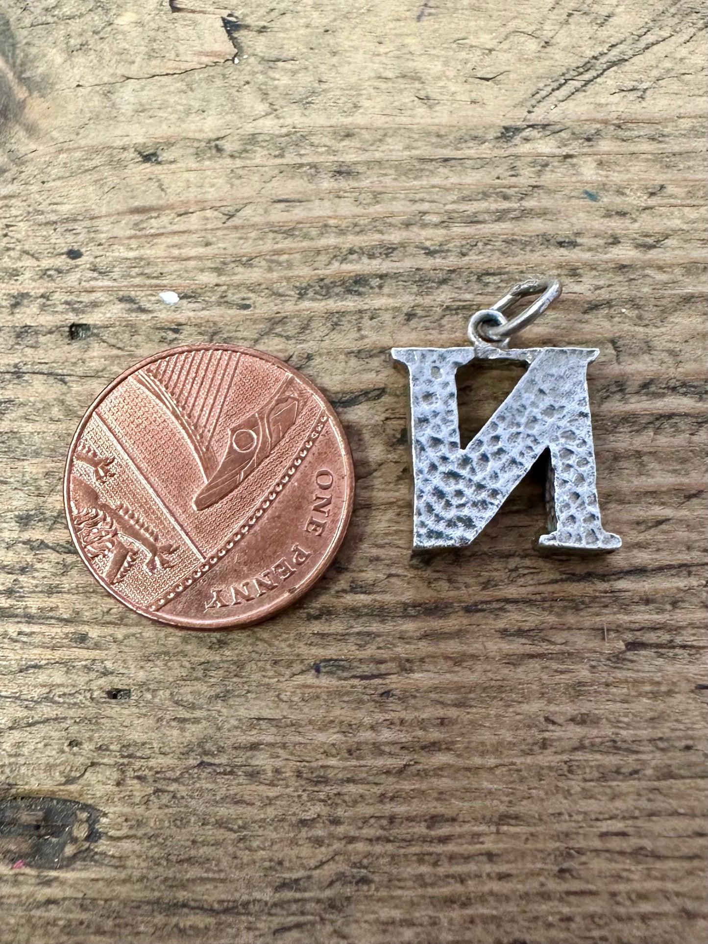 Vintage Textured Letter N Silver Pendant