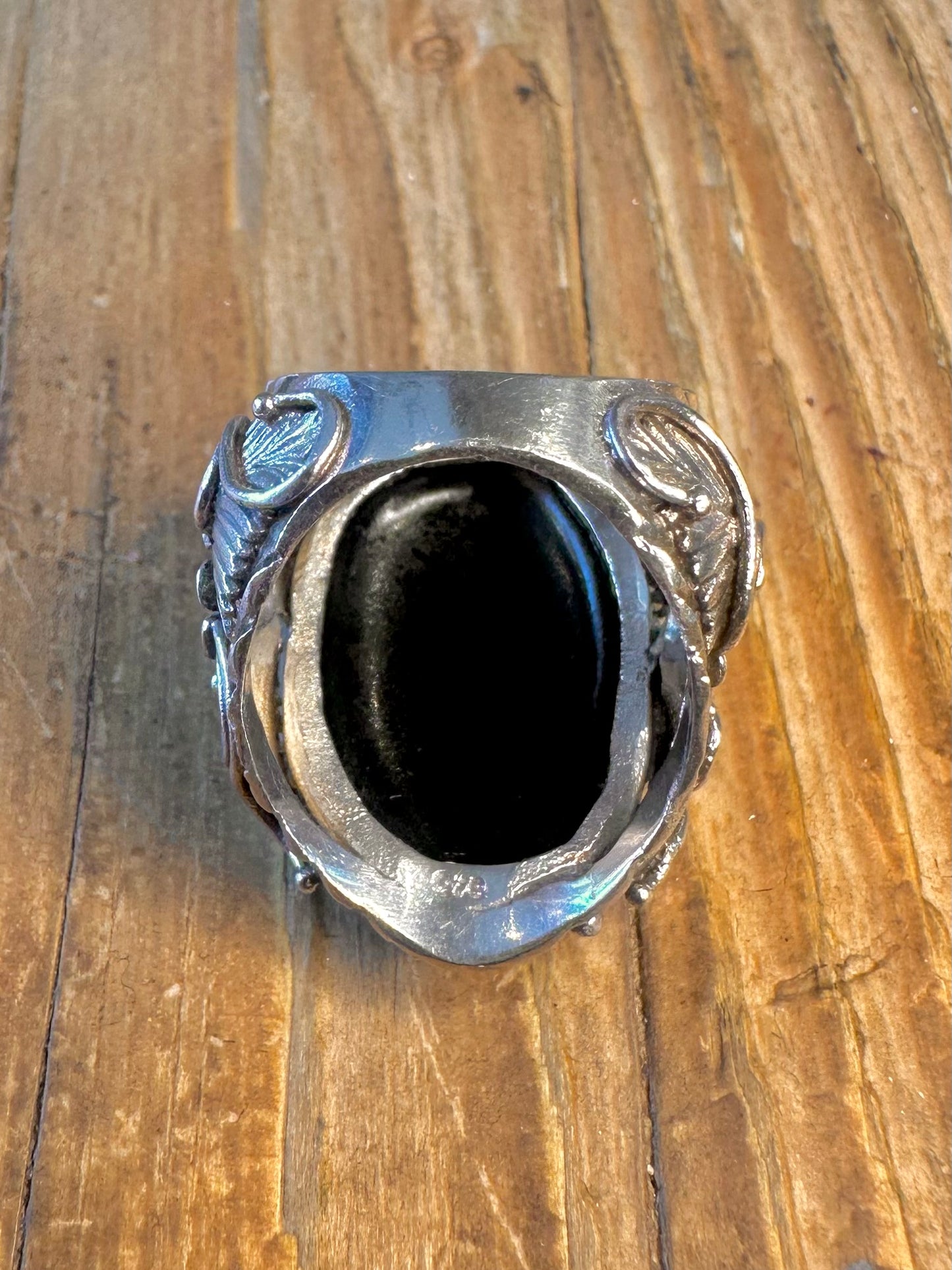 Large Abalone Floral Design and Swirls 925 Sterling Silver Size N Ring