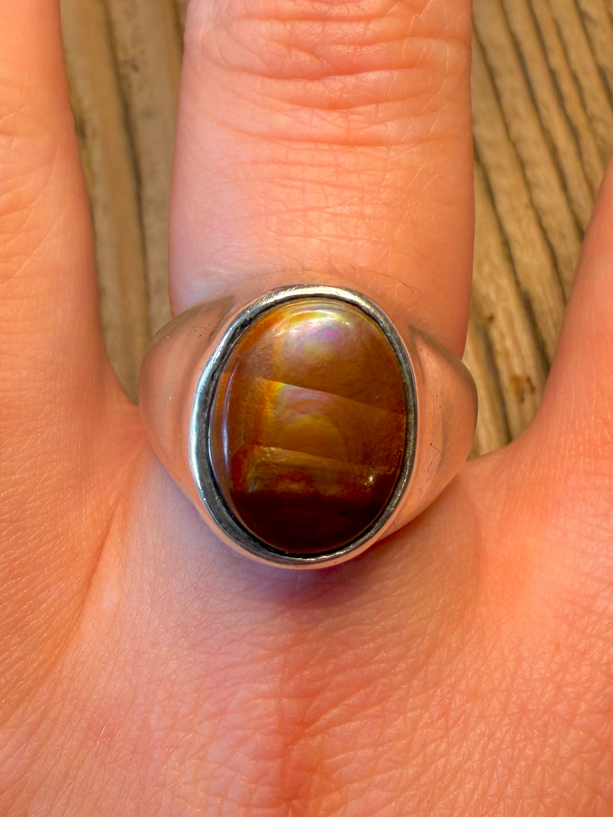 Fire Agate Signet Heavy 925 Sterling Silver Size V Ring