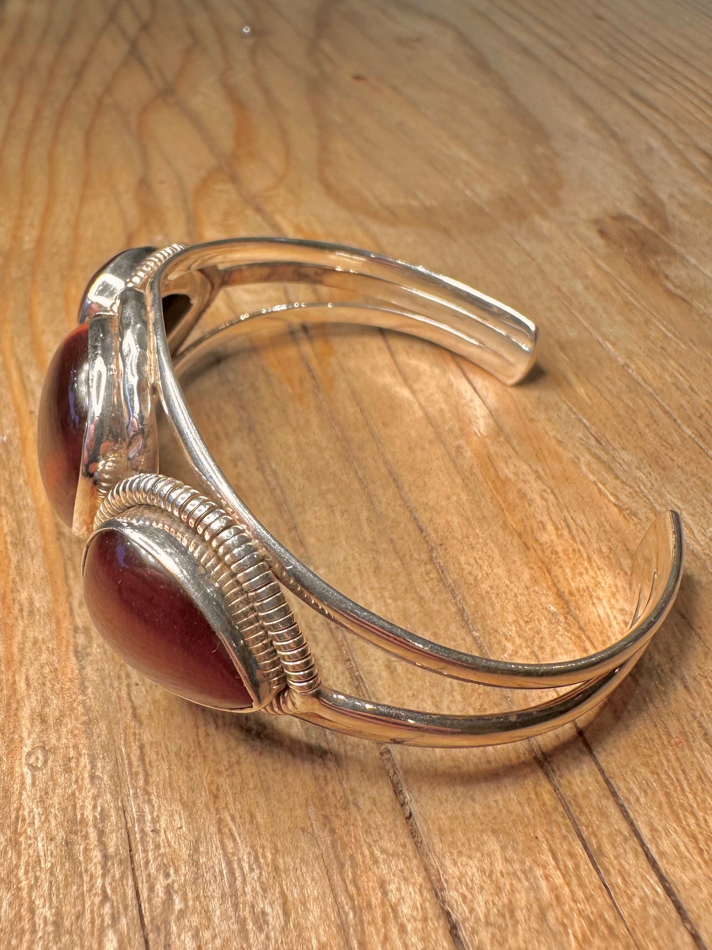 Vintage Orange Tigers Eye Cuff 925 Sterling Silver Cuff Bangle