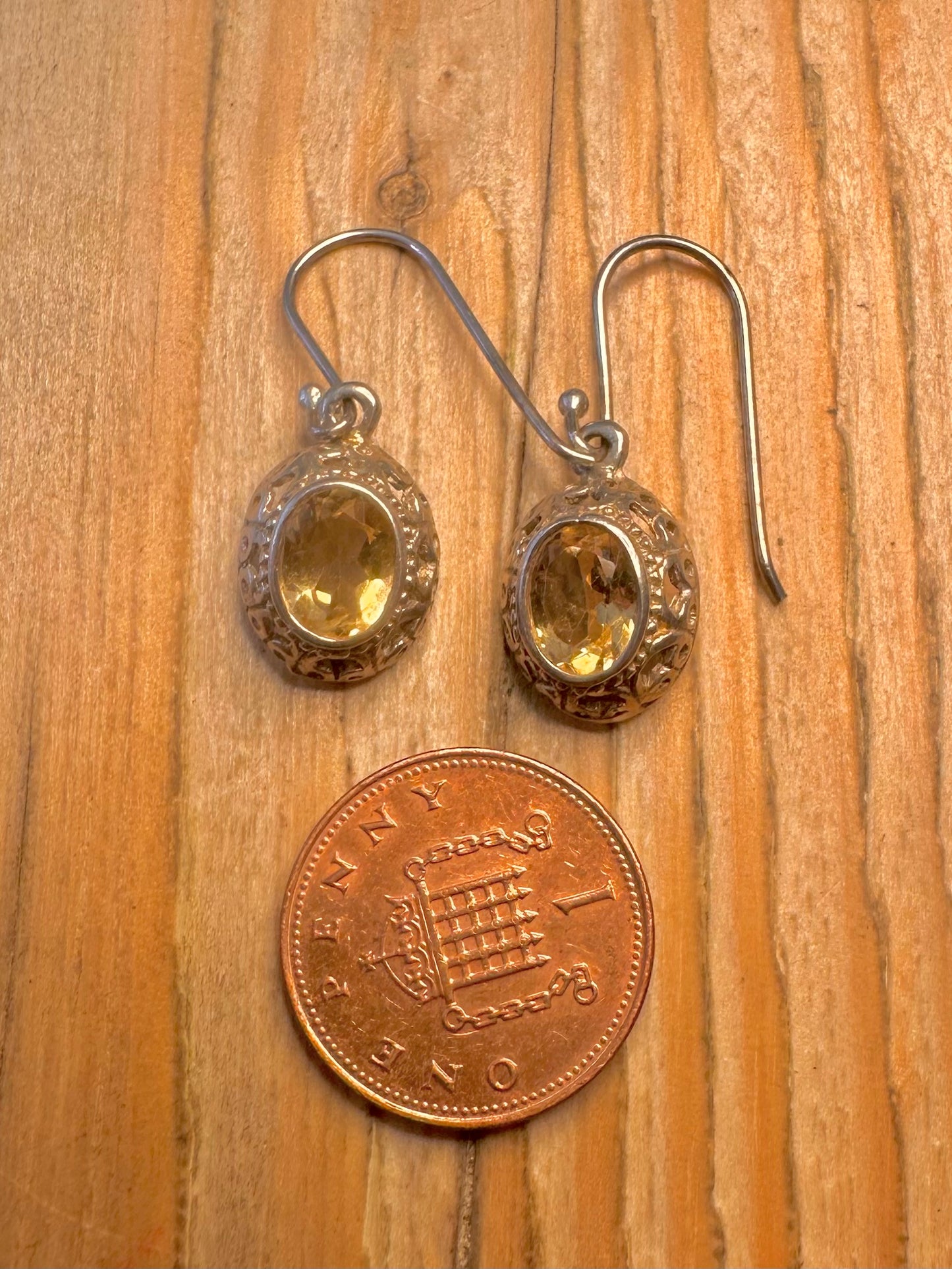 Vintage Ornate Citrine Filigree 925 Sterling Silver Earrings