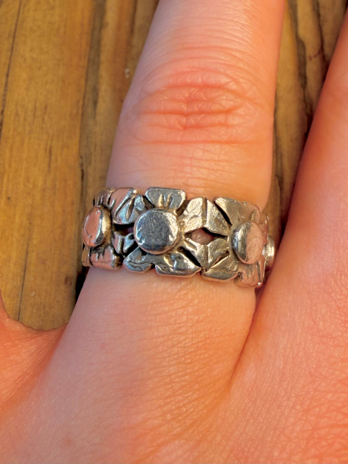 Flower Pattern 1975 Band 925 Sterling Silver Size P Ring