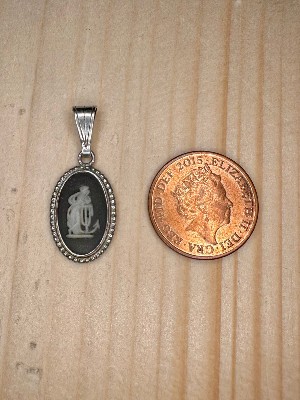 Black Wedgwood Jasperware Hope & Anchor 925 Sterling Silver Pendant