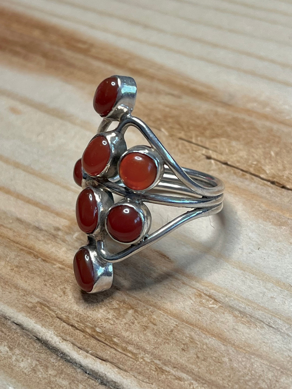 Multi-Gem Carnelian 925 Sterling Silver Size R/S Ring